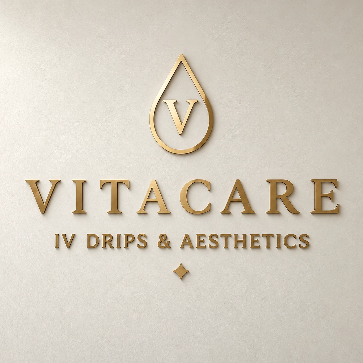 Gold VitaCare signage inside the clinic